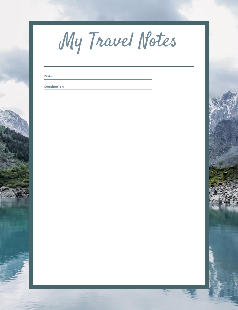 Voyage Scheduler with Landscape View of Mountains Lake Notepad 107x139mm Design Template