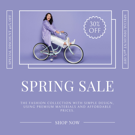 Предложение весенней распродажи с женщиной на велосипеде Instagram AD – шаблон для дизайна