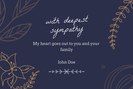 Sympathy Phrase With Floral Pattern In Blue Postcard 4x6in Design Template