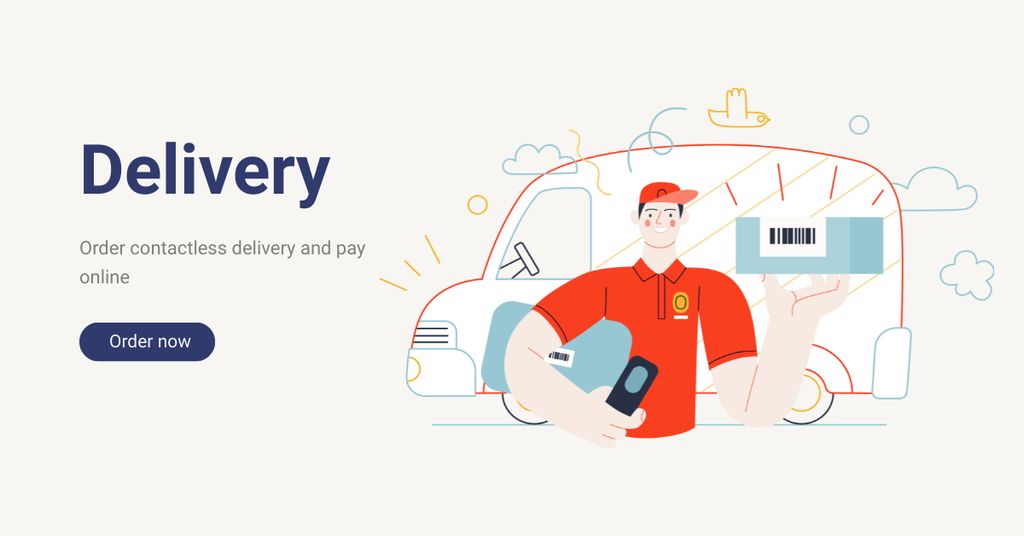 Courier with Parcel for Delivery service Facebook AD Πρότυπο σχεδίασης