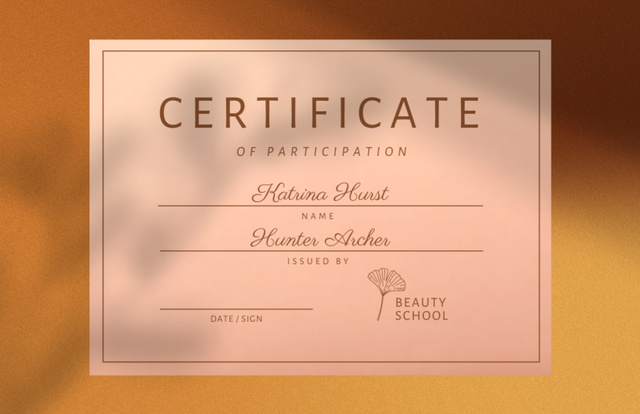Achievement Award in Beauty School Certificate 5.5x8.5in Design Template