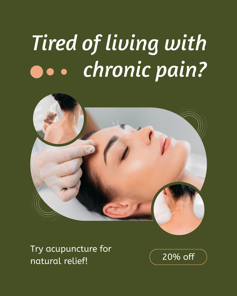 Discount On Acupuncture Treatment For Pain Relief Instagram Post Vertical Πρότυπο σχεδίασης