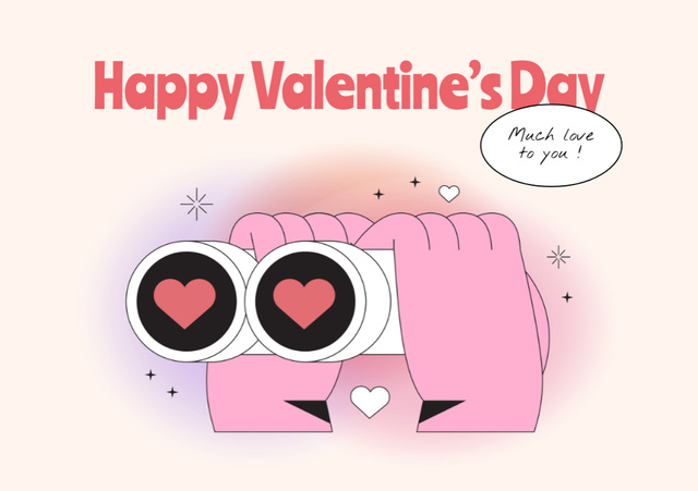Cute Valentine's Day Holiday Greeting Postcard A5 Tasarım Şablonu