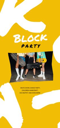 Party Announcement with Skateboard and Boombox Flyer DIN Large Design Template