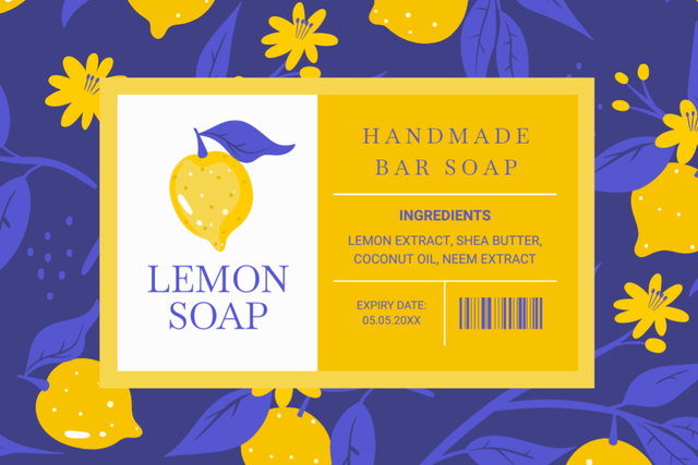 Handcrafted Bar Soap With Lemon Extract Offer Label Design Template