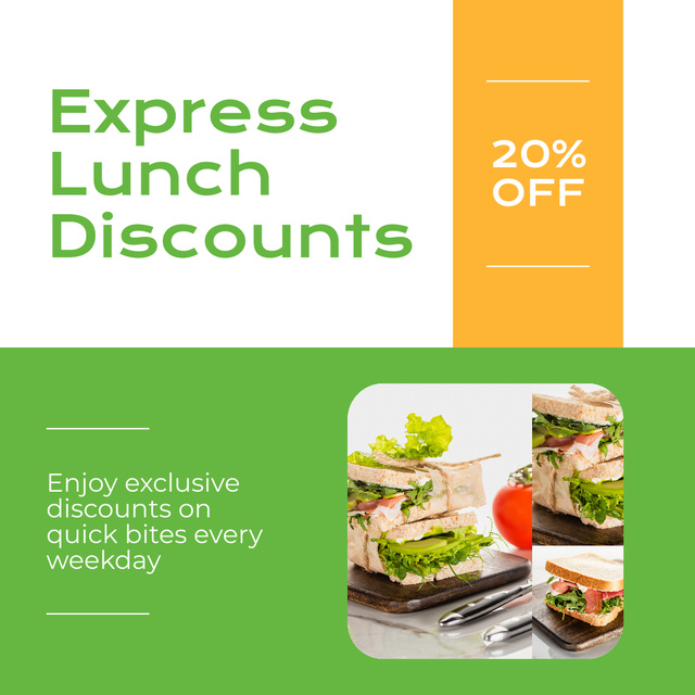 Platilla de diseño Ad of Express Lunch Discounts with Lettuce Sandwiches Instagram