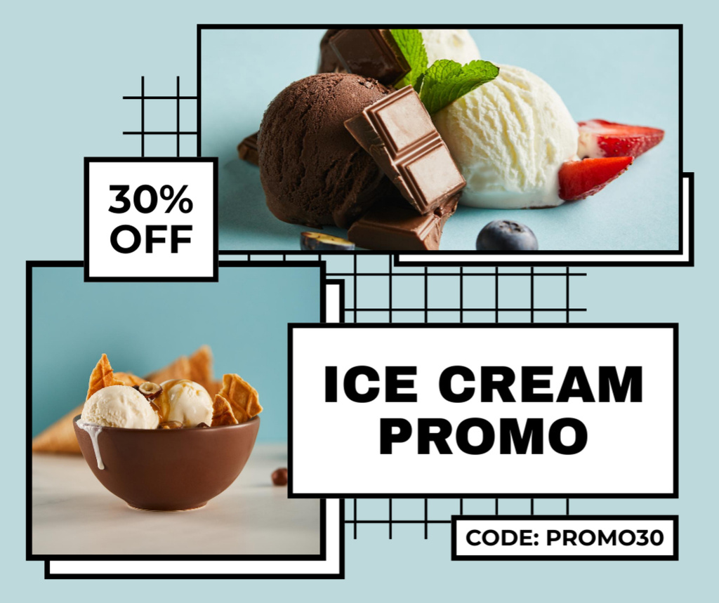 Collage with Discount Offer on Delicious Ice Cream Facebook – шаблон для дизайна