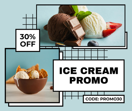 Collage with Discount Offer on Delicious Ice Cream Facebook Design Template