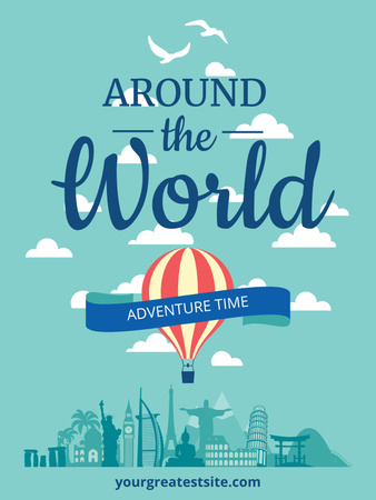 Plantilla de diseño de Inspiración para aventuras alrededor del mundo en globo aerostático Poster US 