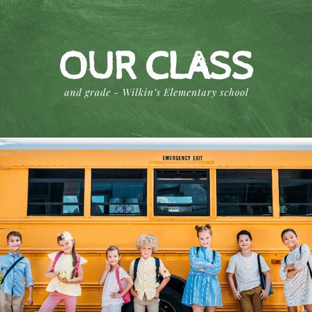 Cute Kids near School Bus Photo Book Design Template