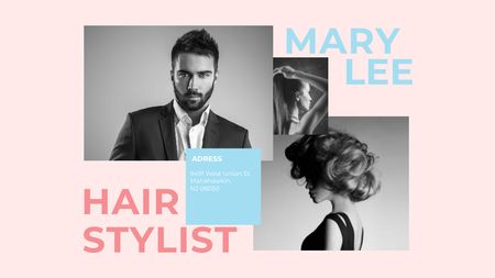 Hair Salon Ad Woman and Man with modern hairstyles Title Design Template