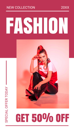 Fashion Ad with Stylish Woman in Red Neon Light Instagram Story Design Template