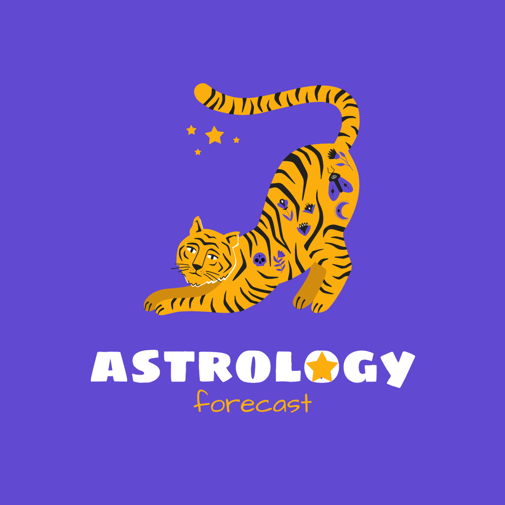 Astrological Forecast for Year with Tiger on Violet Instagram Design Template