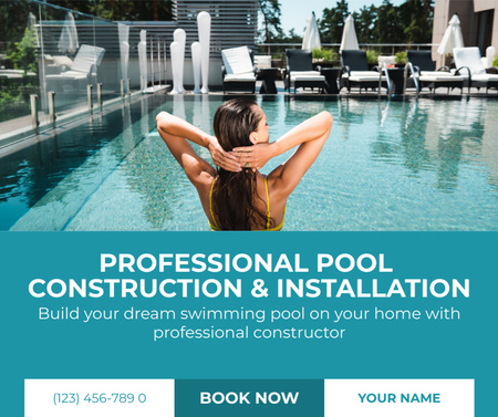 Offering Professional Services for Construction and Installation of Swimming Pools Facebook Design Template