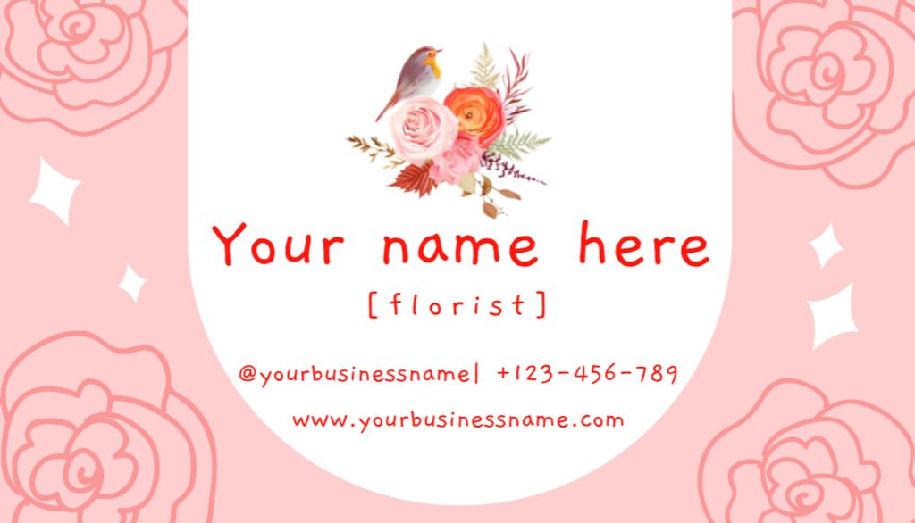 Florist Services Offer with Bird in Roses Business Card USデザインテンプレート