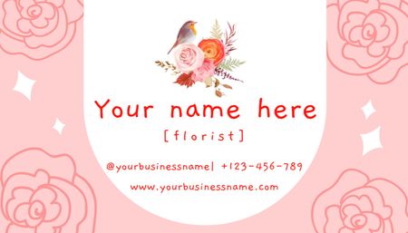 Florist Services Offer with Bird in Roses Business Card US Design Template