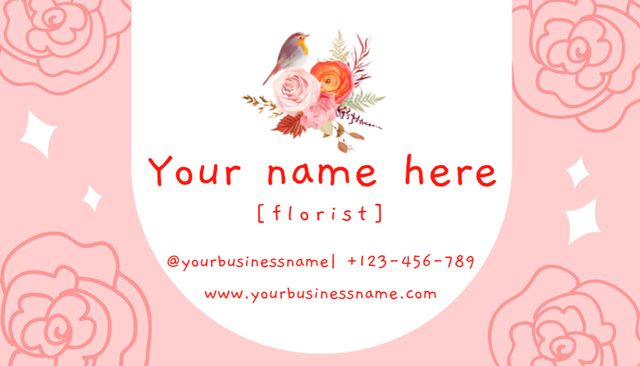 Florist Services Offer with Bird in Roses Business Card US Šablona návrhu