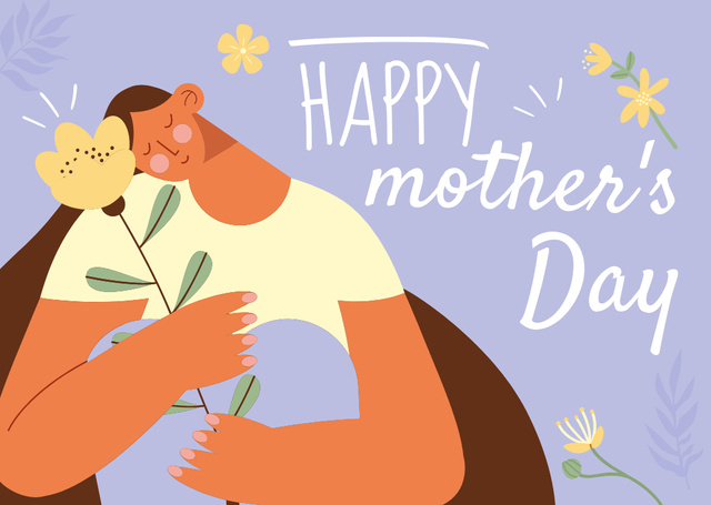 Mother's Day Holiday Greeting with Woman and Flower Card Design Template