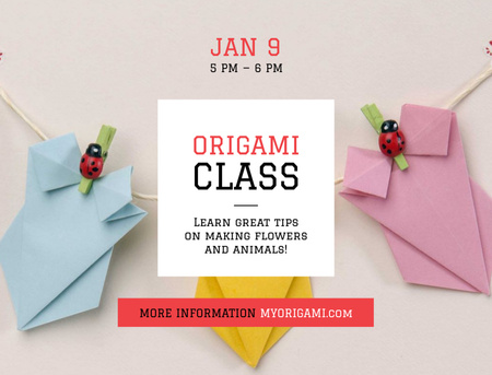 Plantilla de diseño de Clases de origami con guirnalda de papel sobre pastel Postcard 4.2x5.5in 