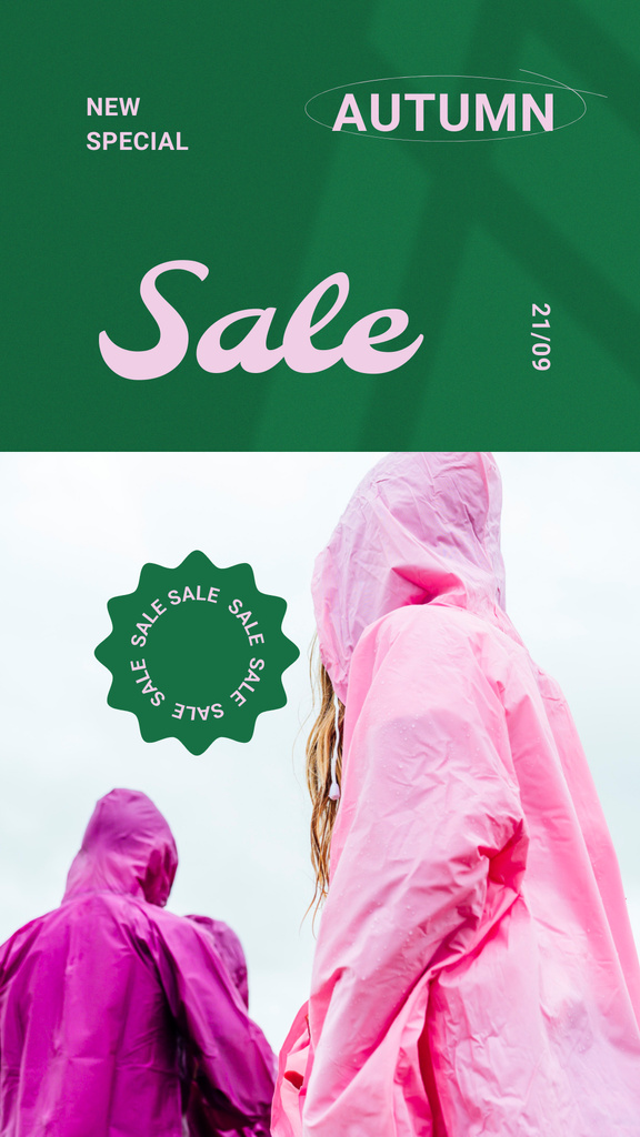 Autumn Sale with People in Bright Raincoats Instagram Story tervezősablon