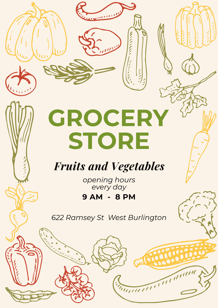 Plantilla de diseño de Daily Opened Supermarket With Fruits And Veggies Poster 