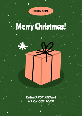 Plantilla de diseño de Felices saludos navideños con regalo en verde Postcard A6 Vertical 