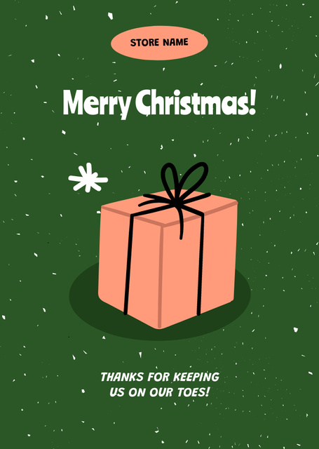 Jolly Christmas Holiday Greetings with Gift In Green Postcard A6 Vertical Design Template