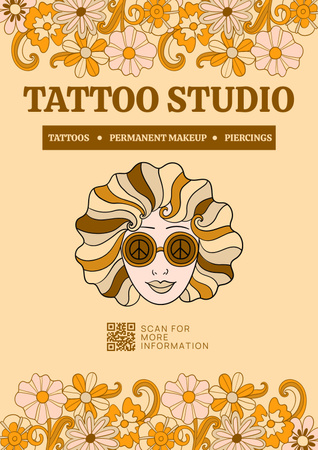 Tattoo Studio Various Services With Flowers Ornament Poster Design Template
