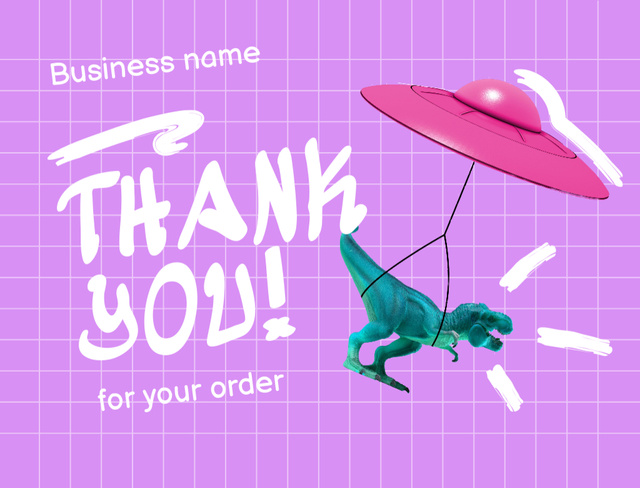 Template di design Funny Dinosaur Flying On UFO in Pink Postcard 4.2x5.5in