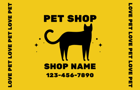 Реклама зоомагазину з чорною кішкою на жовтому Business Card 85x55mm – шаблон для дизайну