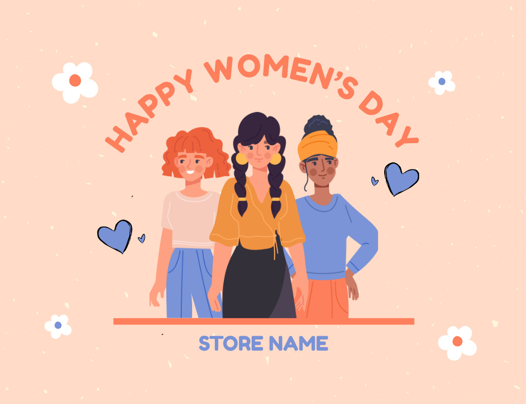 Women's Day Greeting from Store on Beige Thank You Card 5.5x4in Horizontal Design Template
