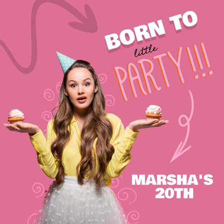 Birthday Party Announcement with Young Woman Instagram Design Template