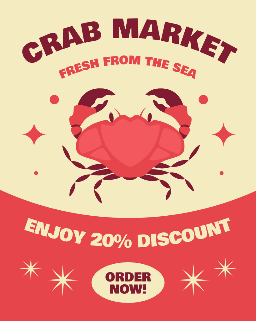 Designvorlage Offer of Discount on Crab Market für Instagram Post Vertical