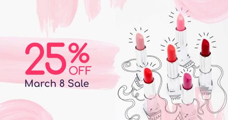 Ontwerpsjabloon van Facebook AD van March 8 Lipsticks Sale Offer