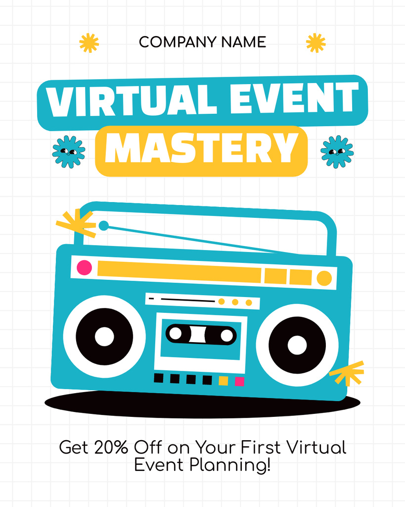 Discount on First Virtual Event Planning Instagram Post Vertical Modelo de Design