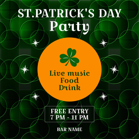 St. Patrick's Day Party Invitation on Green Instagram Design Template