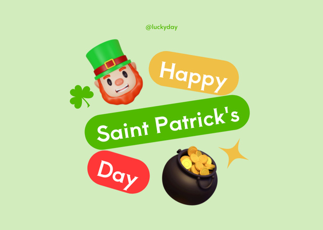 Designvorlage Happy St. Patrick's Day Greeting with Funny Character für Postcard 5x7in