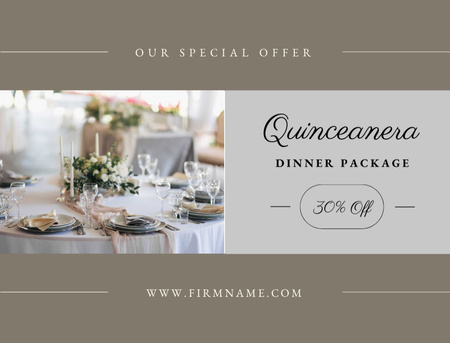 Dinner Package Discount for Celebration Quinceañera on Beige Postcard 4.2x5.5inデザインテンプレート