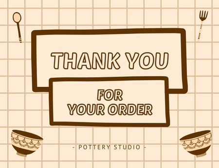 Pottery Studio Dishware Offer With Illustration Thank You Card 5.5x4in Horizontal Design Template