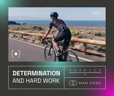 Plantilla de diseño de inspiración de la virilidad con ciclista cabalgando en la costa Facebook 