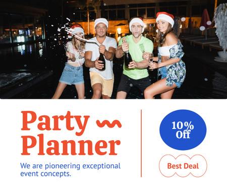 Planning a Party with Young People Wearing Santa Hats Facebook Design Template