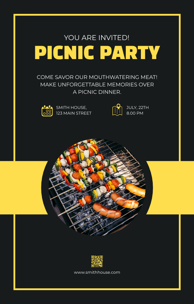 Plantilla de diseño de Picnic Party Announcement with Photo of Grilled Food Invitation 4.6x7.2in 