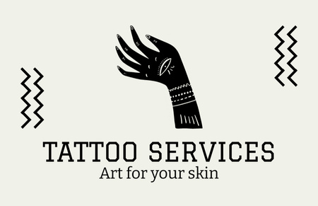 Plantilla de diseño de Oferta de servicios de arte del tatuaje con linda ilustración Business Card 85x55mm 