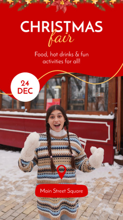 Young Woman having Fun on Christmas Fair Instagram Video Story Design Template