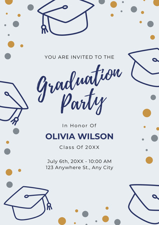 Graduation Party Announcement with Cap Sketches Poster Design Template
