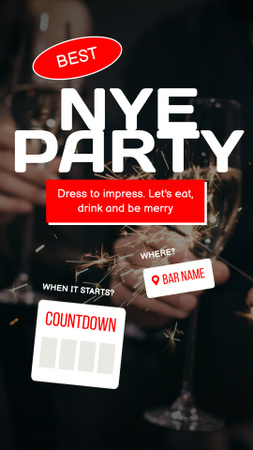 New Year Party Announcement with Champagne and Sparkler Instagram Story Design Template