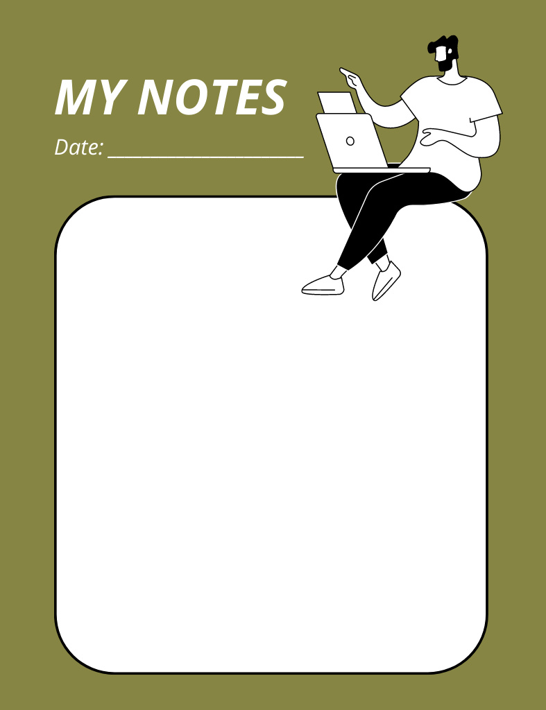 Note Planner in Green with Man Working with Laptop Notepad 107x139mm Design Template