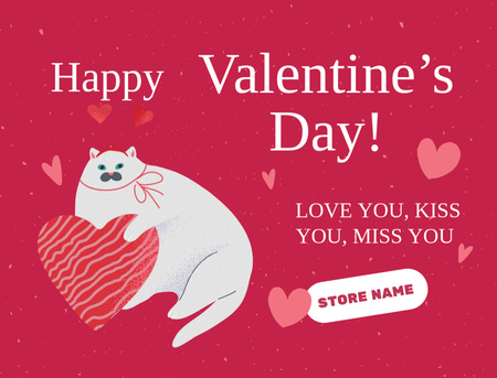 Cute Valentine's Day Greeting with Big Cat Postcard 4.2x5.5in Design Template