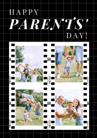 Boldog család ünnepli a szülők napját a parkban Poster tervezősablon