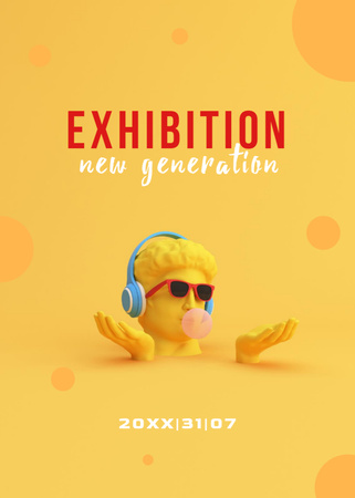 Exhibition announcement with funny sculpture Flayer Πρότυπο σχεδίασης